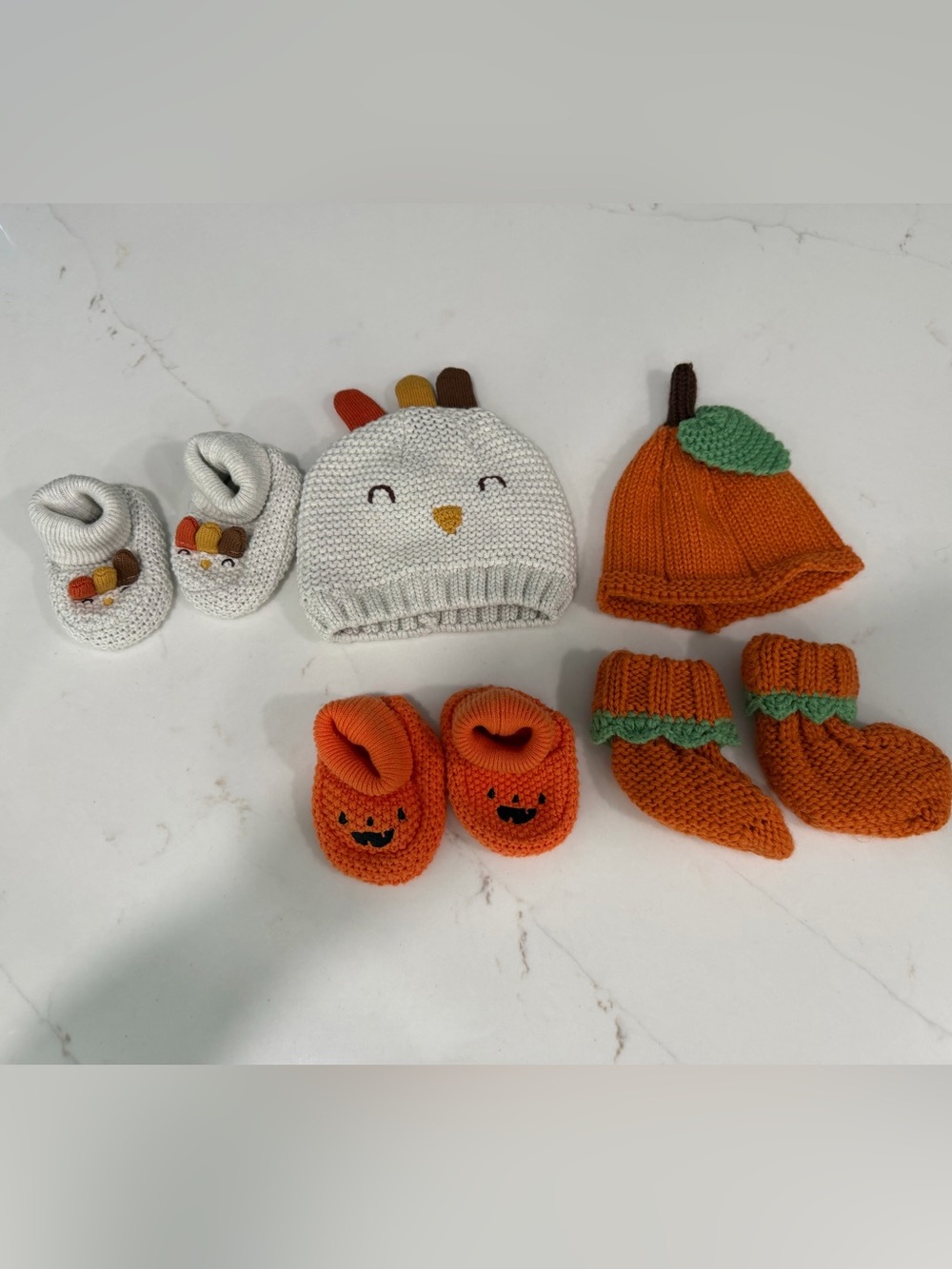 Baby Fall Bundle - Pumpkin Knit Hat & Booties Set - turkey bootie and hat set